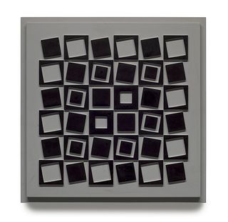 Victor Vasarely Eridan. 1970. Multiple aus bemaltem Holz. 37,5 x 37,5 x 1,5 cm (37,5 x 37,5 x 1,5 cm). Verso mit dem Etikett, dort signiert, nummerier