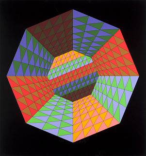 Victor Vasarely Heisenberg. 1979. Farbserigraphie auf Karton. 54,5 x 54,5 cm (60 × 64,5 cm). Signiert und nummeriert. - Vereinzelt minimal berieben un