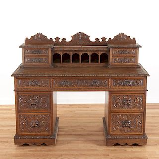 Victorian style carved oak desk