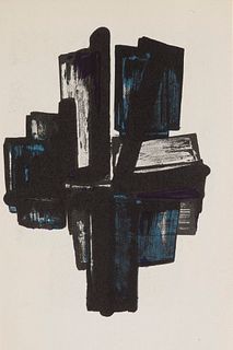 Pierre Soulages o.T. (1957). Farblithographie auf Velin. 14 x 10,5 cm (22 x 10,5 cm). Mit typographischer Bezeichnung mit Werksangaben. Verso mit weit