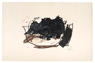 Antoni Tàpies Le vase. 1980. Farblithographie auf Velin. 14 x 26 cm (42,5 x 65 cm). Signiert und nummeriert. Unter Glas gerahmt und punktuell auf Unte