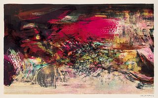 Zao Wou-Ki 1 Arbeit aus: À La Gloire de l'image et art Poétique. 1976. Farblithographie auf Arches (mit dem Wasserzeichen). 40 x 67 cm (49,7 x 71,4 cm