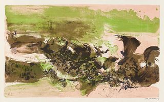 Zao Wou-Ki 1 Arbeit aus: À La Gloire de l'image et art Poétique. 1976. Farblithographie auf Arches (mit dem Wasserzeichen). 40 x 67 cm (49,7 x 71,4 cm