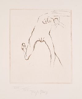 Joseph Beuys Frau rennt weg mit Gehirn. 1980. Radierung auf cremefarbenen Velin. 24,5 x 20,5 cm (50,3 x 43 cm). Signiert und römisch nummeriert. - In 