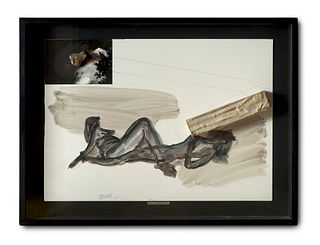 Wolf Vostell Les nuits de Béton. 1975. Mischtechnik und Assemblage aus Aquarell über Bleistift, Schwarzweißfoto, Beton und Stein auf starkem Schoeller