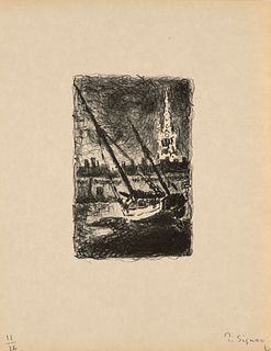 Paul Signac Sammlung von drei Arbeiten. Saint Malo (I), (II) und (III). Um 1927. Lithographie auf Japon impérial. 15,5 x 10 cm (28 x 22 cm). Je in Ble
