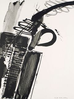 Naum Gabo o.T. 1965. Faserstift auf glattem, chamoisfarbenem Schöller Turm (mit dem Trockenstempel). 38,5 x 30 cm. Signiert, datiert, betitelt und mit