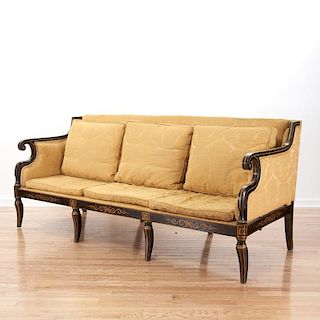 Regency parcel gilt, ebonized upholstered settee