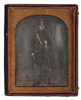 Half Plate Daguerreotype of Mounted Rifleman 