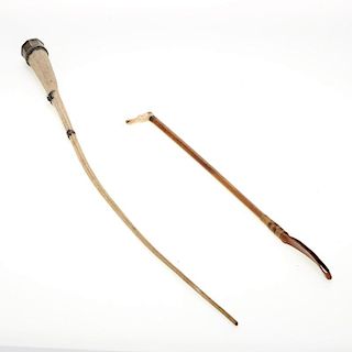 (2) Antique shagreen and hardwood riding crops
