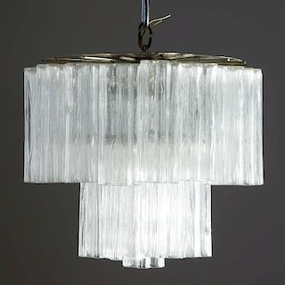 Venini "Tronchi" tiered glass, chrome chandelier