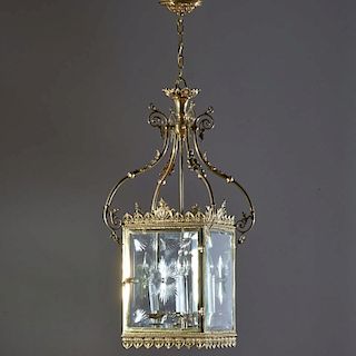 Nice Victorian bronze and cut glass hall lantern