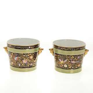 Pair Paris Porcelain parcel gilt cache pots