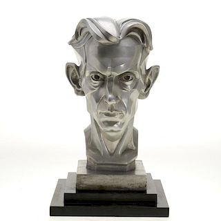 Art Deco silver toned metal portrait bust