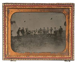 Quarter Plate, Outdoor Ambrotype Capturing a Survey Party or Railroad Workers 
