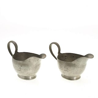 Pair George III pewter sauce boats
