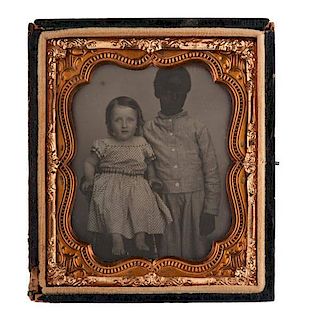 Sixth Plate Daguerreotype of a White Girl and her Slave 