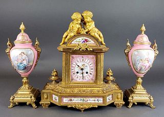 19th C. Sevres Porcelain & Bronze Clockset