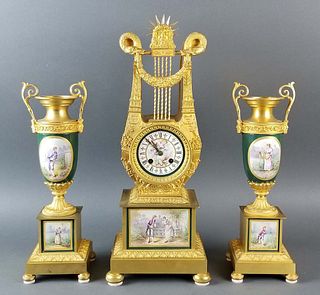 19th C. French Sevres and Bronze Clockset