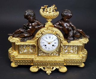 French Gilt & Patinated Bronze Clock by Bollotte Paris