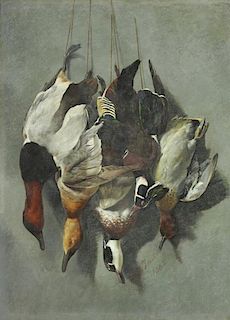 TAIT, Arthur F. Oil on Panel. "Canvasbacks and