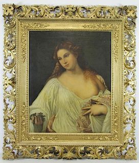 After Titian. "Flora" Oil on Canvas by 19th C.