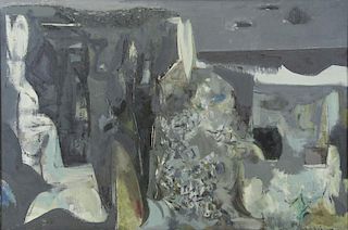 BUNCE, Louis. Oil on Canvas "Sea Cliffs" 1953.