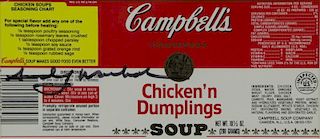 WARHOL, Andy. Signed Campbell's Chicken'n