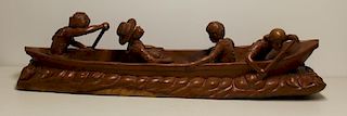 PADALLIN, Mario. Signed and Carved Wood Boat.