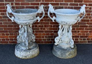 Pair of Possibly Fisk Zinc Figural Urns.