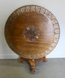19th Cent Finely Carved Tilt Top Breakfast Table.