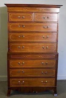 Edwardian Mahogany Inlaid Chest on Chest with