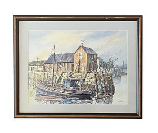 Sailing Boats in Fishing Port Watercolor - Mystery Artist