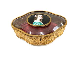 Antique French bronze, glass & porcelain box