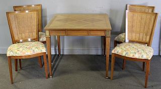 BAKER, Signed Card Table & 4 Chairs.