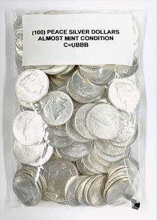 (100) Almost Mint Peace Silver Dollars