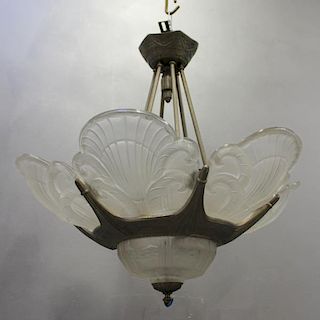 French Art Deco Chandelier Signed Sabino.