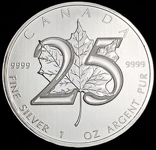 2013 Canada $5 Maple Leaf .9999 Silver 1 ozt 25th Anni.