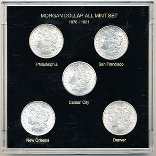 5-Coin Morgan Slver Dollar Mint Set MS63 (CC)