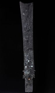 Insignia Blade (Zhang) with Turquoise Inlay, Shang Period, Longshan/Erilitou Style (1600-1100 BCE)