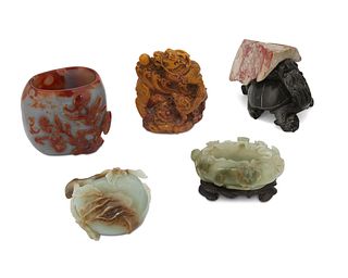 A group of five carved hardstone Asian objects