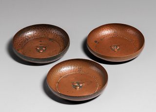 Set of 3 Roycroft Hammered Copper Nut Bowls c1920s