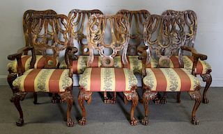 Set of 8 Finely Carved & Upholstered Mahogany