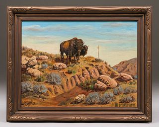 Al Lee (Albert) Shelton Buffalo Painting <em>Maeting</em> 1960