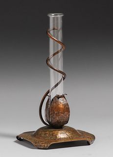 Arts & Crafts Hammered Copper Spiral Bud Vase c1910s