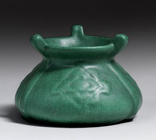 Weller Pottery Matte Green Three-Point Vase c1910s