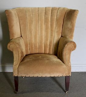 Ralph Lauren Suede Upholstered Wing Back Chair.