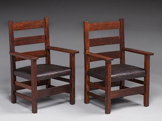 Gustav Stickley Pair Childs Armchairs c1910