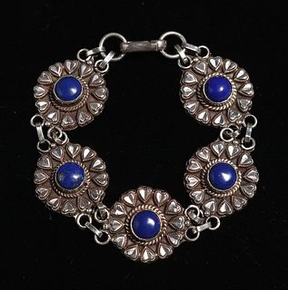 Arts & Crafts Sterling Silver & Lapis Link Bracelet c1910s