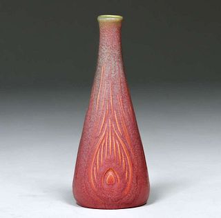 Rookwood #1905 Matte Red Peacock Feather Vase 1914